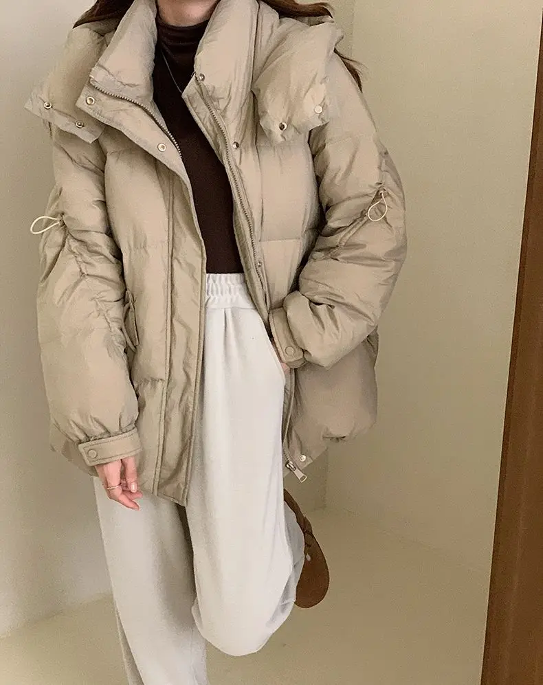 Hat Detachable Winter Warm Thick Down Coats Women Short Loose Fashion White Duck Down Lady Down Jacket Elegant Clothes M25