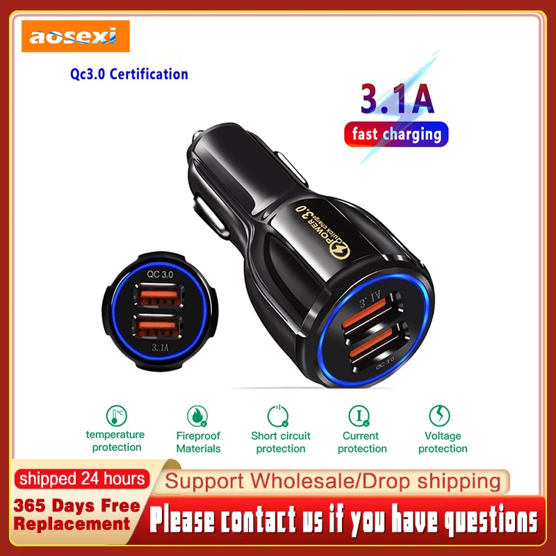 

Aosexi Original Car Charger Dual USB Fast Charge QC3.0 Phone Charging Plug for iPhone 13 12 iPad Airpods Huawei Samsung Xiaomi