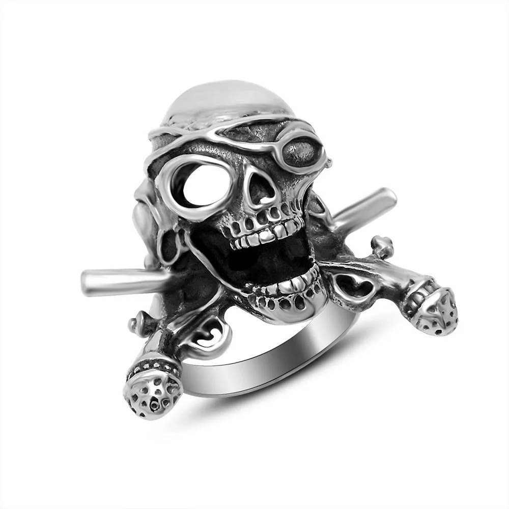 

NEW One-eyed Pirate Skull Titanium Steel Ring EDC Portable Rings Punk Accessories Gift for Men Outdoor Self Defense Tools