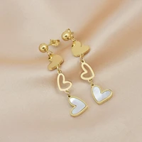 316l titanium steel 18k gold love shell earrings foreign trade stainless steel lovely peach heart hollowed out earrings female