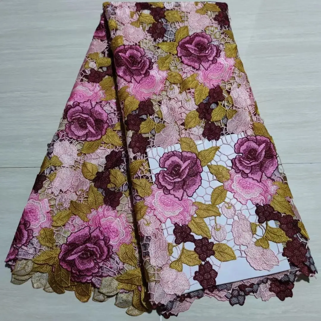 

African Lace Fabric 2021 High Quality Swiss Cotton Voile Lace Embroidered Hole Lace 5 Yards Material For Party Dress Sewing