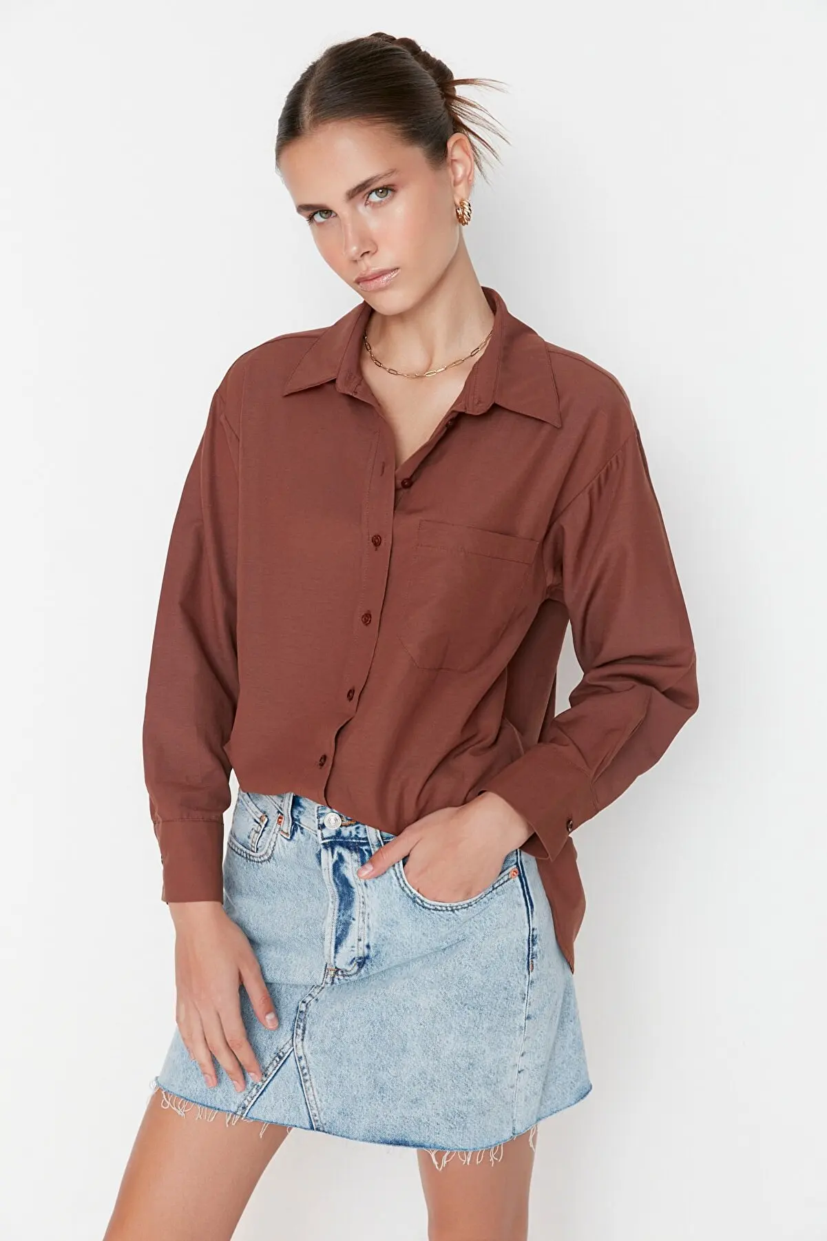 

Brown shirt Summer women's Shirts Fashion women's Blouses Pretty and Cheap women's Blouses 49886074
