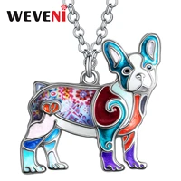 weveni enamel alloy cute floral french bulldog necklace dogs pendant fashion jewelry for pets lovers women teens charms gifts