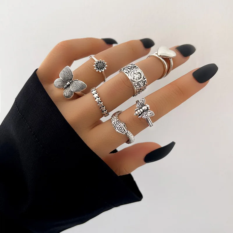

Bohemian Geometric Rings Sets Simple Thick Combination Ring Set Cool Ring Metal Trend Jewelry GiftWomen Girl Fashion Jewelry