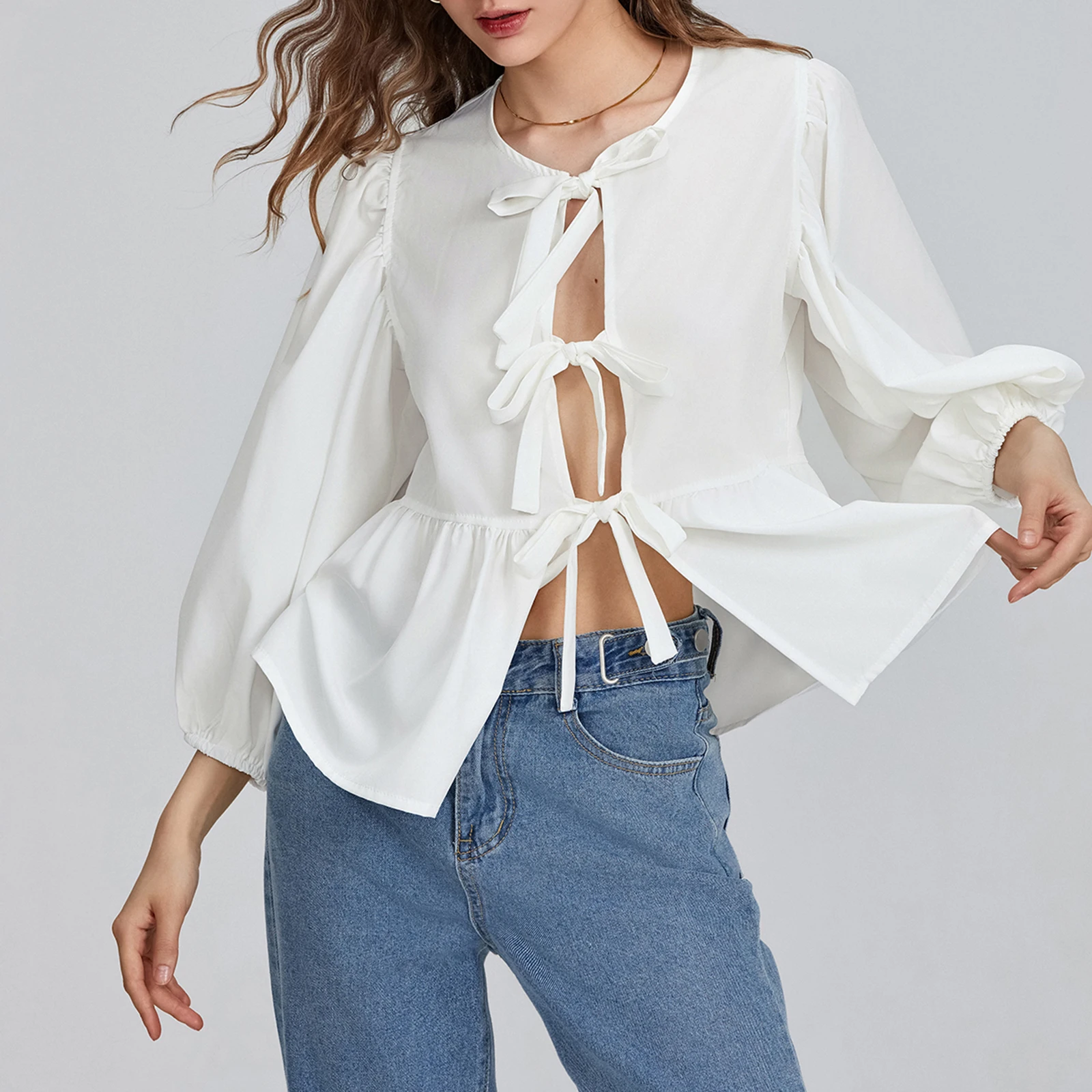 Женские базовые Топы с завязкой спереди повседневная однотонная Свободная