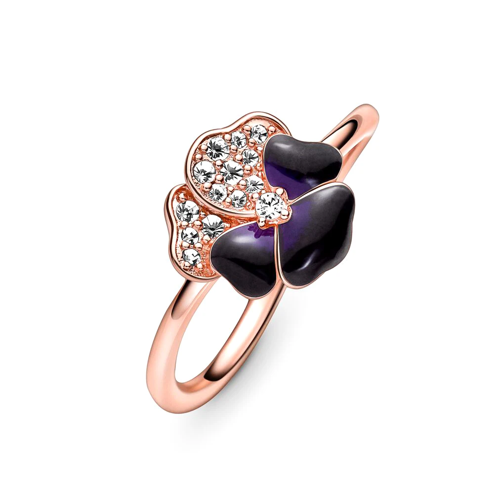 

925 Silver Purple Pansy Flower Ring for Women Birthday Gifts fit Pandora Brand Jewelry