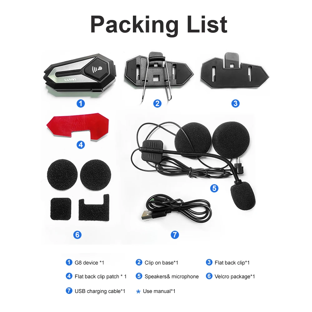 Bluetooth-гарнитура Luvin G8 мотоциклетная Водонепроницаемая с поддержкой звонков