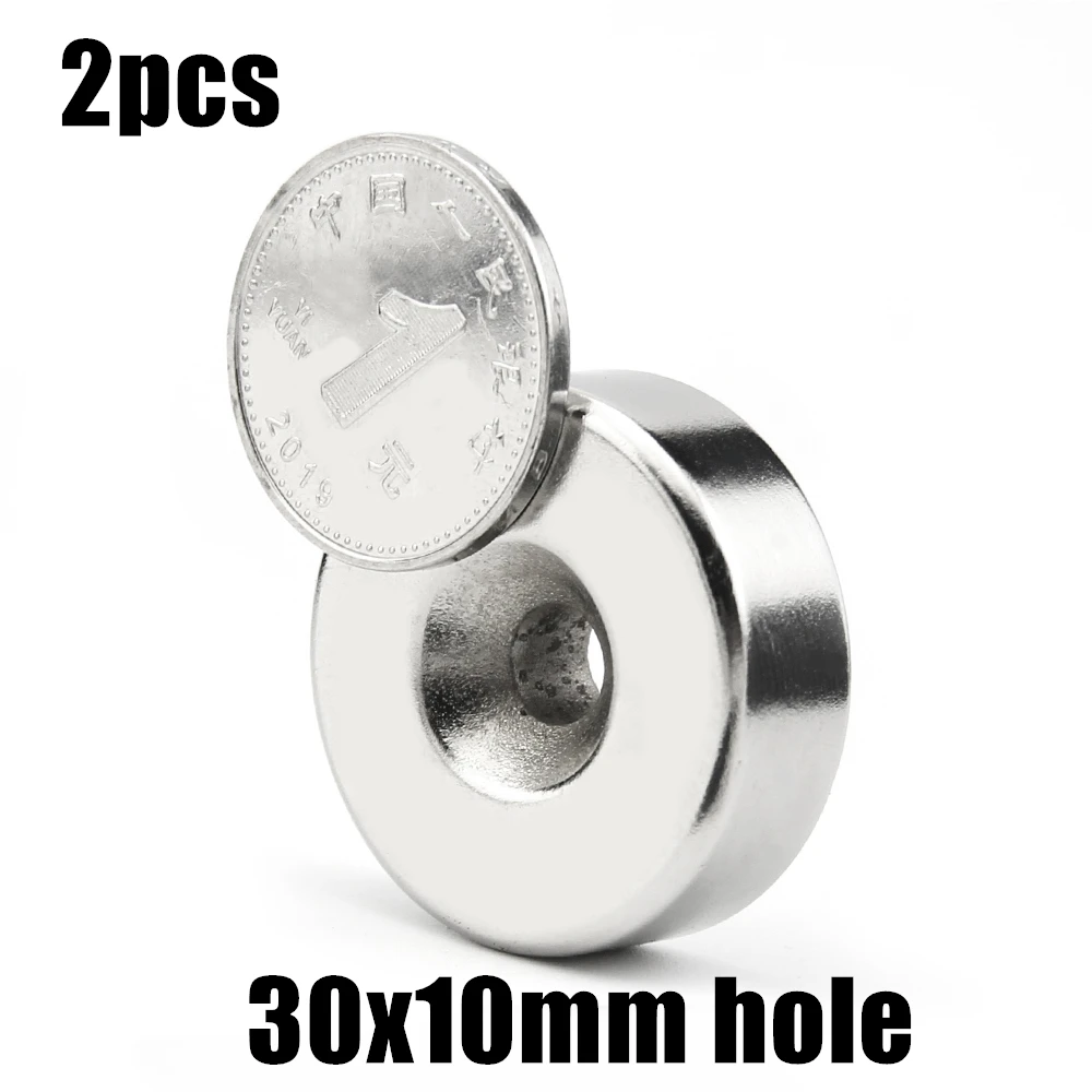 

2 шт., супермощные Круглые неодимовые магниты с потайным кольцом, 30 х10 мм