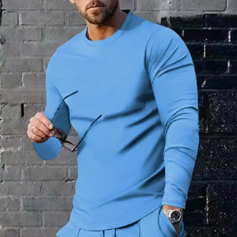 

Mens Casual Slim Basic Tops Shirts Autumn Long Sleeve Solid Shirts Tee 2022 Winter Crew Neck All Match Pullover Tops Streetwear