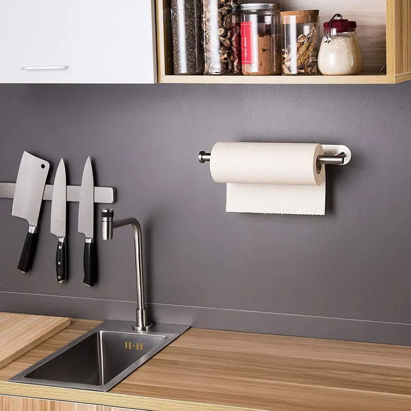 

Cabinet tick on Kitchen Wall Self Adhesive Hanging Paper Towel Rack Place Firmly Roll Paper Stand& Horizontal Stainless Steel
