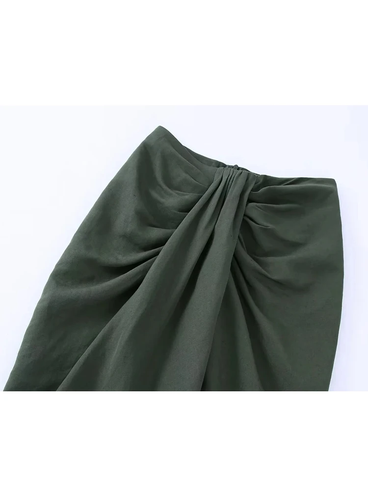 TRAF Knot Long Skirt Women High Waist Split Pencil Skirt Sets Streetwear Pleated Summer Skirts Woman 2022 Elegant Midi Skirts