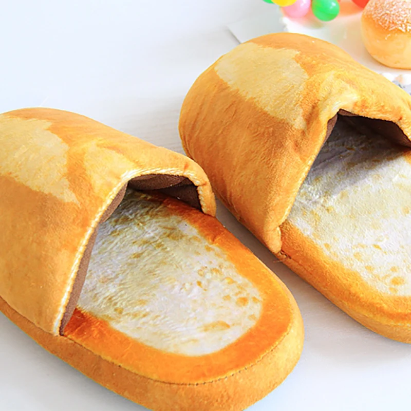 Creative Bread Fluffy Slippers for Women Kawaii Fluffy Winter Warm Slippers Indoor Woman Winter Plush Slippers Funny Shoes