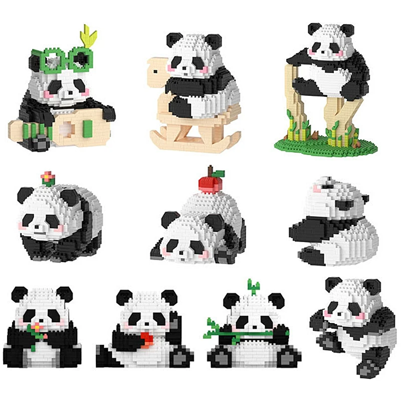 

New Arrival Giant Panda Flower Building Blocks Model Tiny Particles Assembled Creative Cartoon Ornament Educational Toys