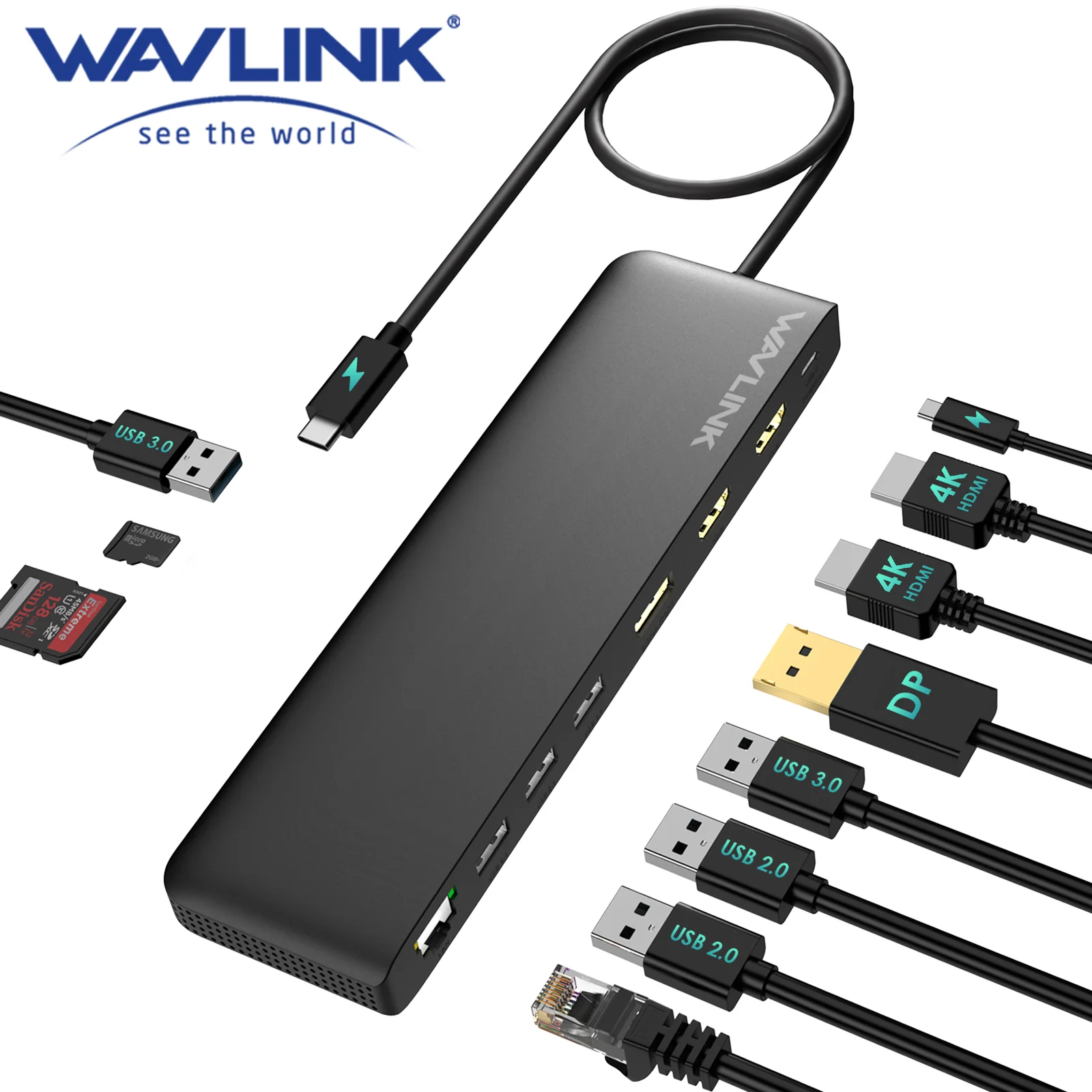 

Wavlink USB C 12-in-1 Hub/ Docking Station Triple Display Type-C Adapter DMI Display Port and VGA 85W Charging for Windows /Mac