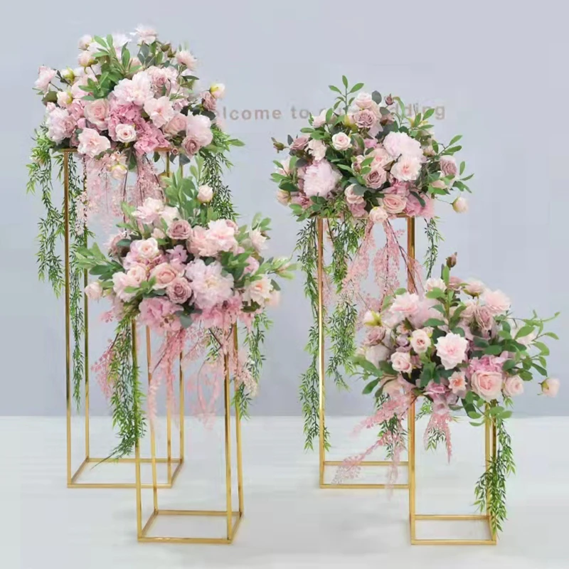 

Geometric Flowers Stand Gold Wedding Centerpieces Tables Metal Floor Vase Column Party Reception Holder Centerpieces Decoration