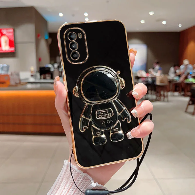 

Astronaut Fold Stand For MOTOROLA G52 Phone Case With Lanyard Luxury Plating Cover