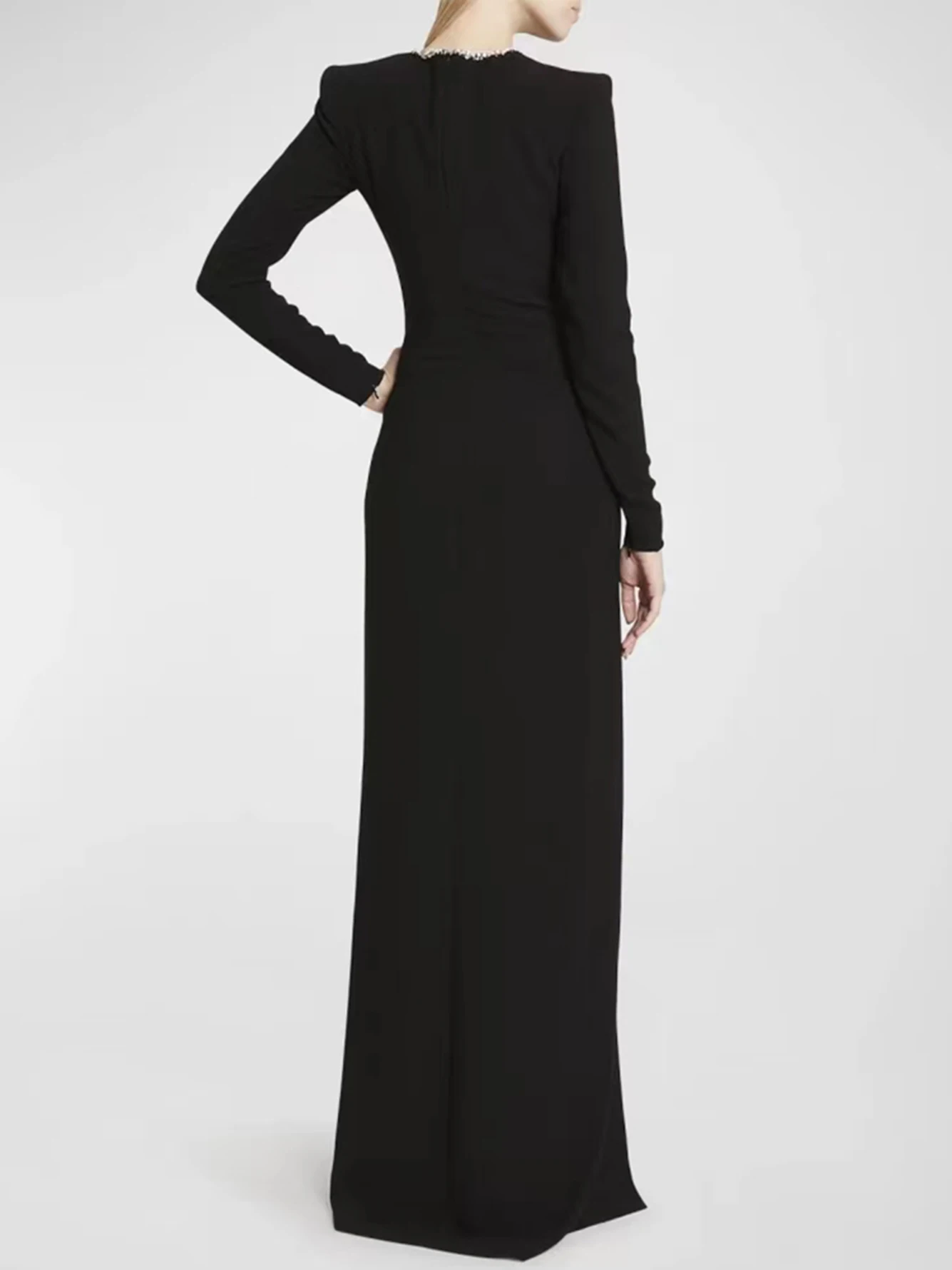 Женское длинное Сетчатое платье с круглым вырезом и длинными рукавами