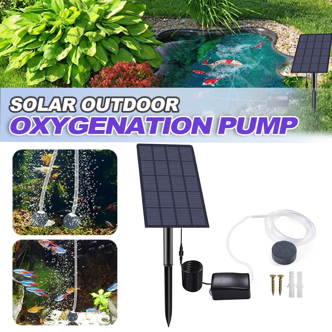 

1set Solar Oxygen Pump Kit Durable Fish Aquarium Air Aerator Practical Fish Tank Mount Hoses Accessories