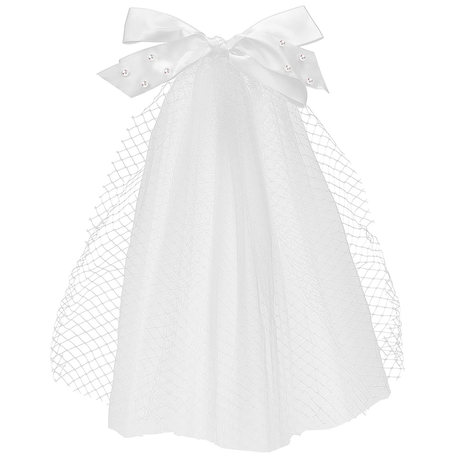 

Pearl Hair Clips The First Time Bow Veil Mori Department Bridal Short Mesh Bride