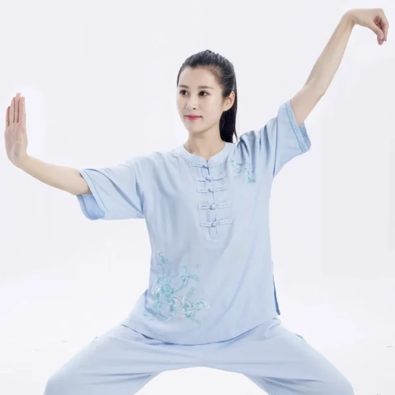Традиционная китайская одежда женский новый летний костюм для тай-чи с короткими
