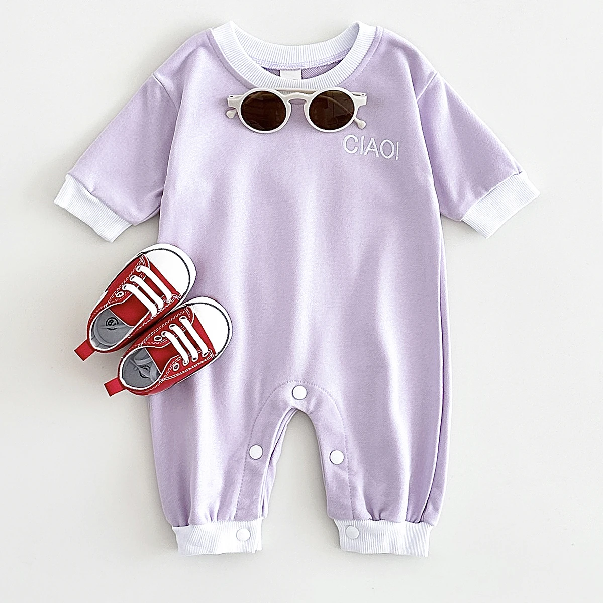 Детский однотонный комбинезон на пуговицах возраст 0-18 месяцев