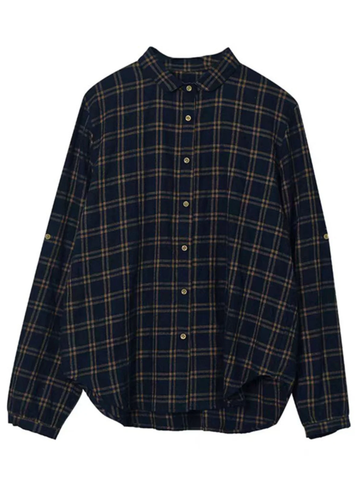 2024 Spring and Autumn New Retro Artistic Simple Loose Casual Plaid Top Shirts Cotton Women