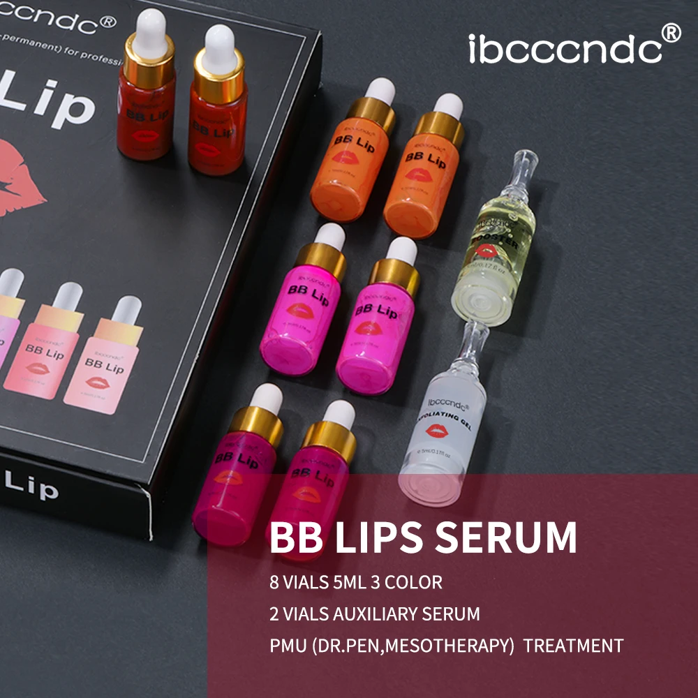 

10 Vials 5ml BB Lips Glow Ampoule Serum Starter Kit Lip Gloss BB Cream Pigment for Lip Coloring Moisturizing Microneedle Korean