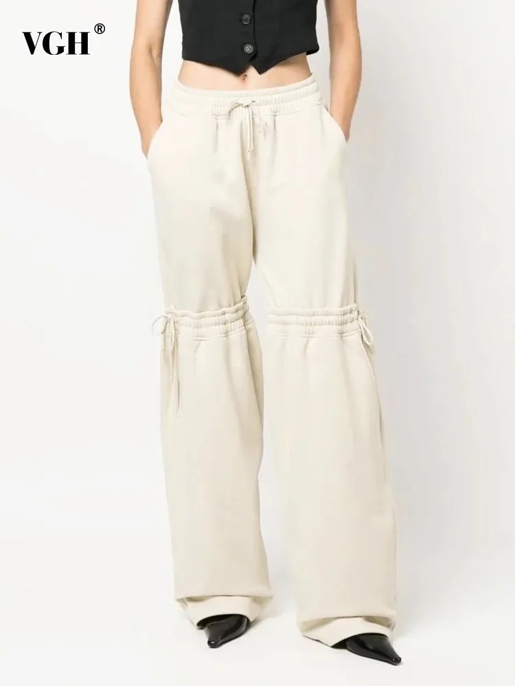 Женские брюки с высокой талией VGH однотонные Лоскутные повседневные со шнуровкой