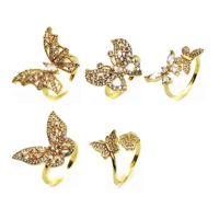 opening adjustable micro inlaid zircon butterfly ring insects copper gold plated rings for women fashion jewelry
