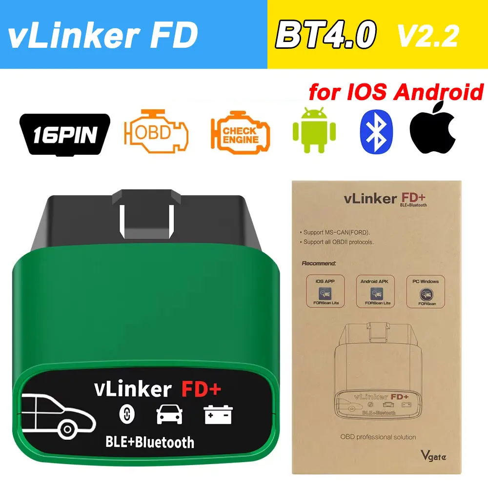 

2025 Новый автомобильный диагностический сканер Vgate vLinker FD + BT4.0 V2.2 ELM327 для Ford Forscan OBD2 Auto Scanner J2534 PK V1.5 ELM 327