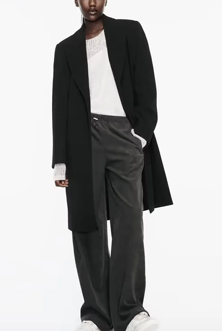 

Женское мягкое тонкое шерстяное пальто женское лацканье однобортное пальто с длинными рукавами карманы сплошной цвет тонкого тренда базовый 2023 осень-зима офис повседневная элегантная женская одежда ZA Y2K TRA