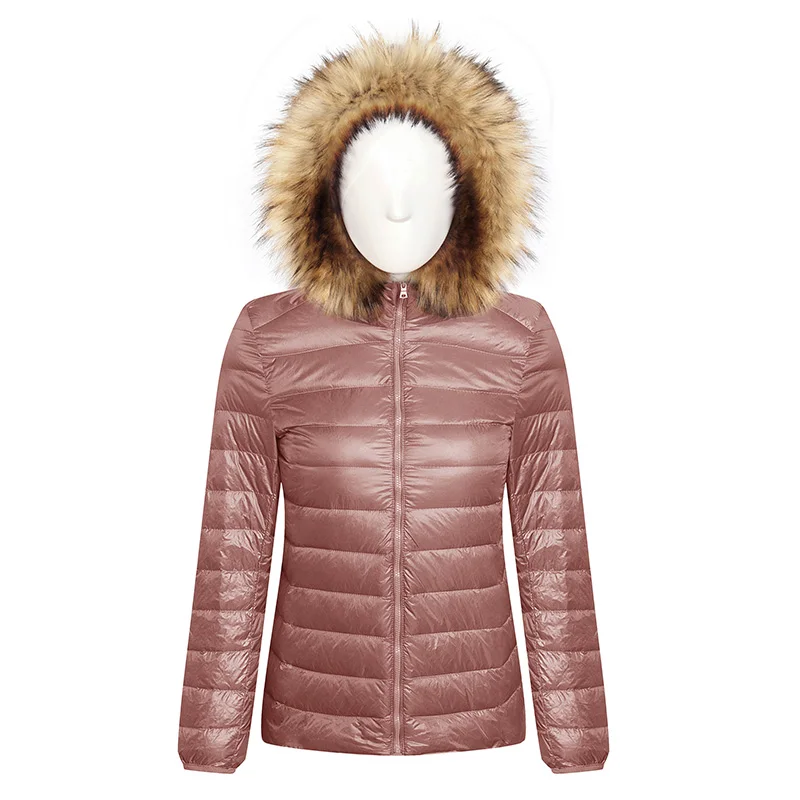 Solid Women Down Jackets Winter Warm Thick Fur Collar Hooded Short Jacket Fleece Coat Female Plush Cotton Slim-Fit Outerwear