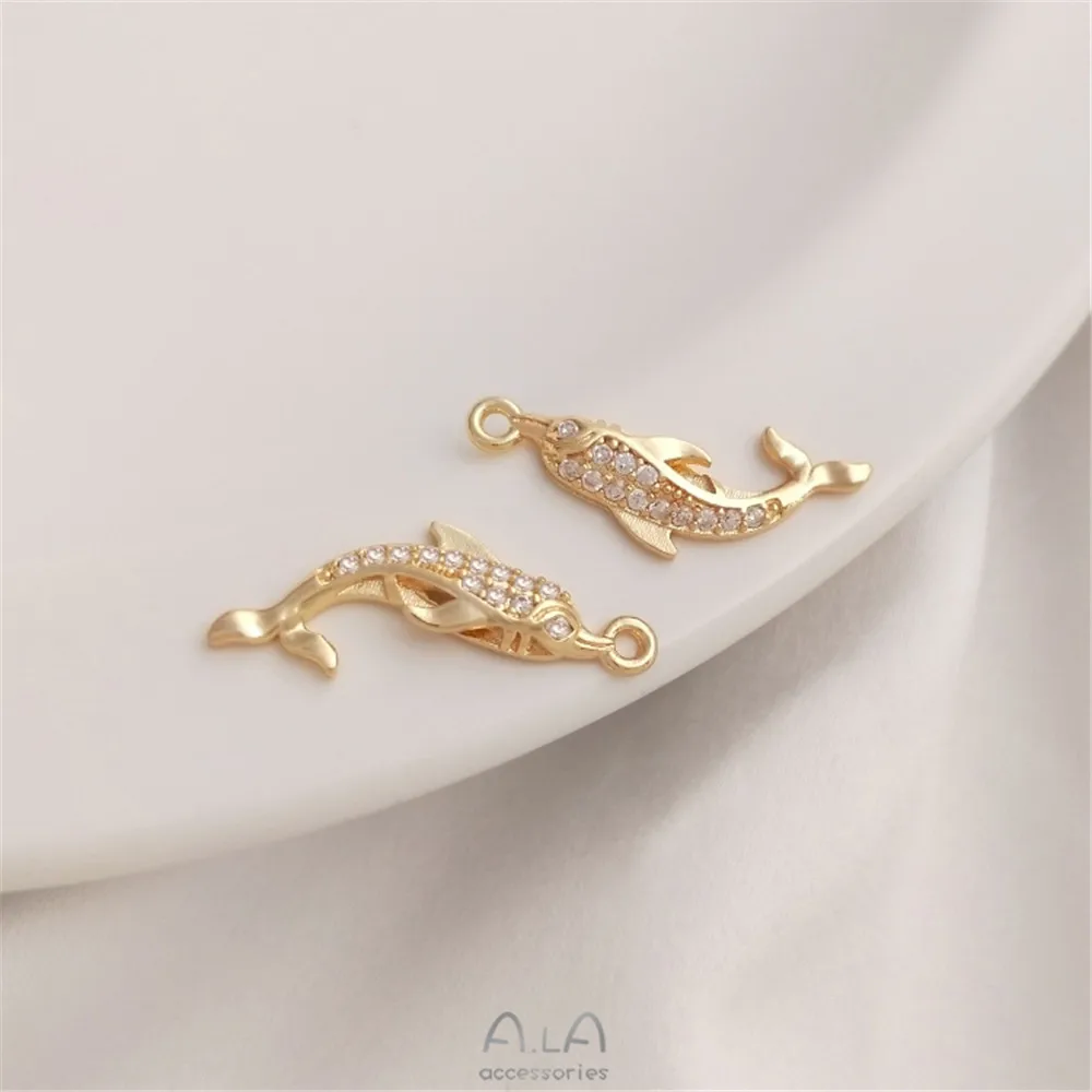 

14K gold gold color micro-inlaid zircon dolphin pendant whale pendant DIY jewelry bracelet necklace pendant