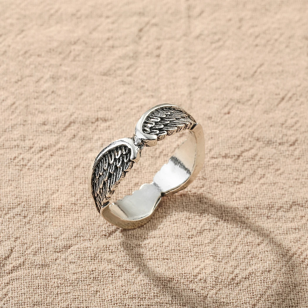 

Cxwind Aço Inoxidável Angel Wings Anéis de casamento masculinos de prata feitos à mão, Jóias masculinas de prata Angel Wings, an