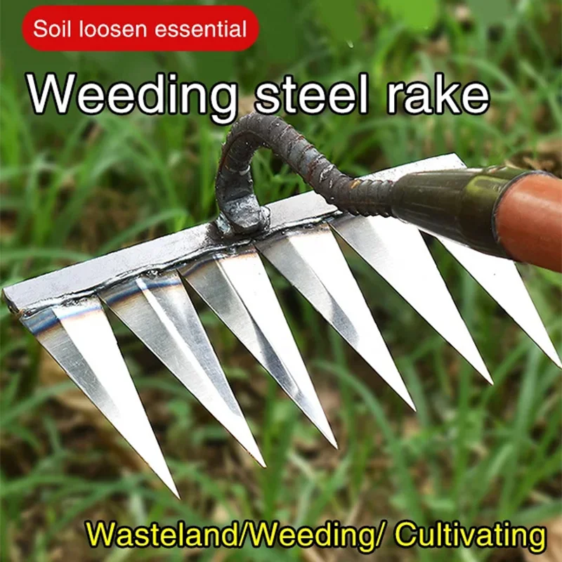 

Hoe Weeding Rake Farm Tool Grasping Raking Level Loosen Soil Harrow Clean Leaves Collect Weeds Nail Rake Agricultural Tools