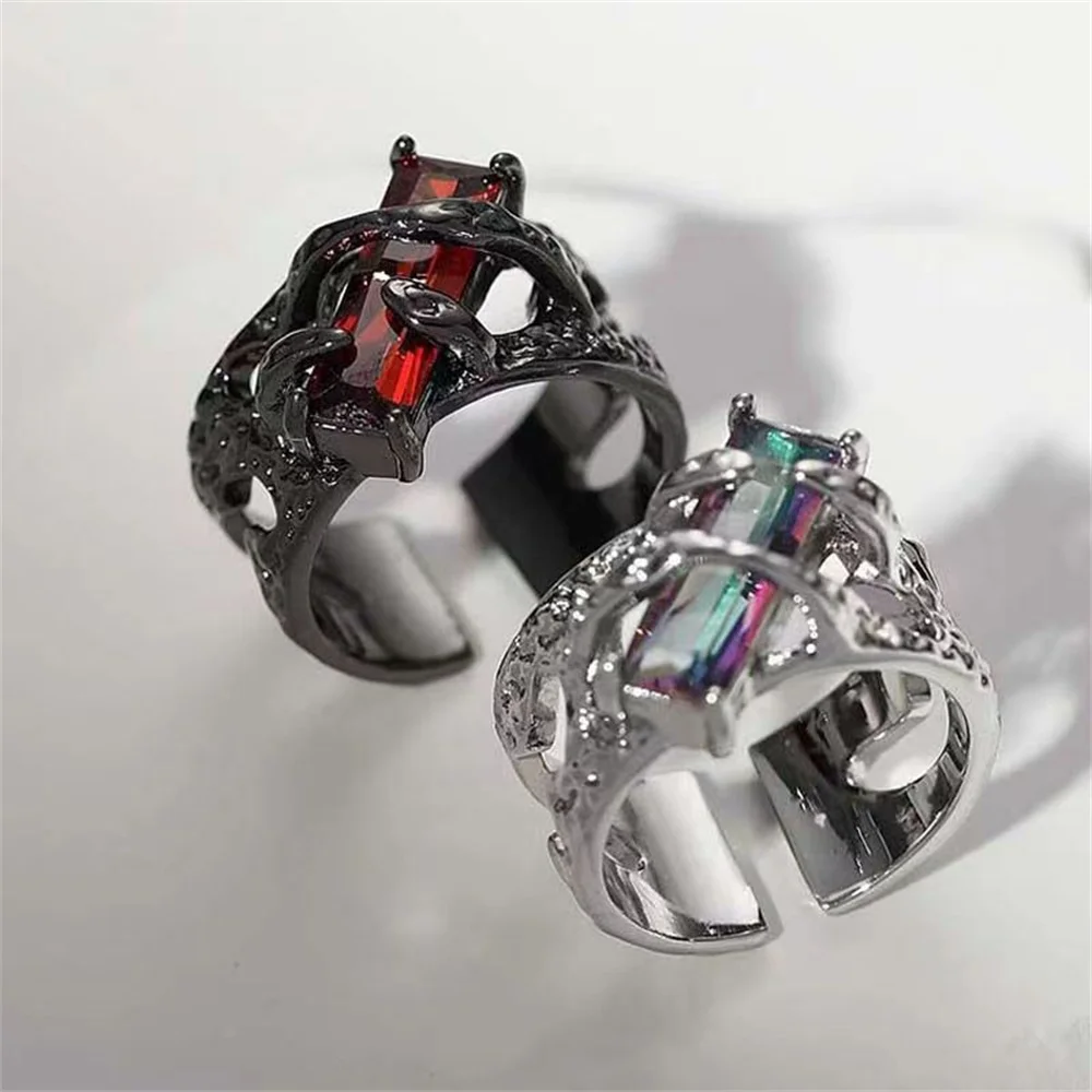 Винтажные черные серебряные кольца с шипами и красными стразами для женщин