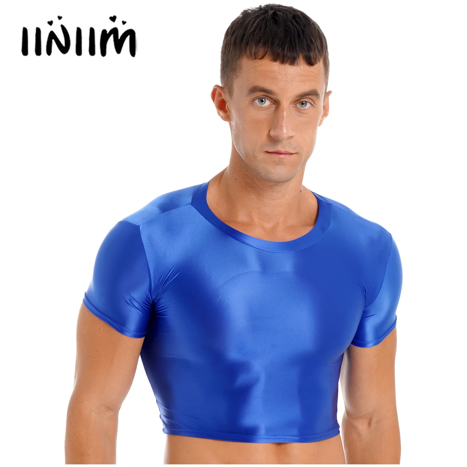 

Мужская облегающая футболка с круглым вырезом, плавательные топы, гладкий укороченный топ с коротким рукавом, однотонная спортивная одежда...