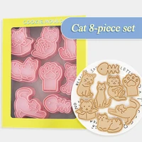 8pcs cat cookie cutters mould plastic 3d cartoon pressable biscuit mold stamp kitchen baking pastry bakeware tool dog birthday