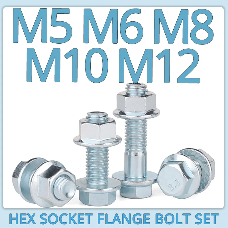 

M5 M6 M8 M10 M12 External Hex Screw Grade 8.8 High Strength Anti-slid Hexagon Flange Screw Nut Bolt With Gasket Set Zinc Plating