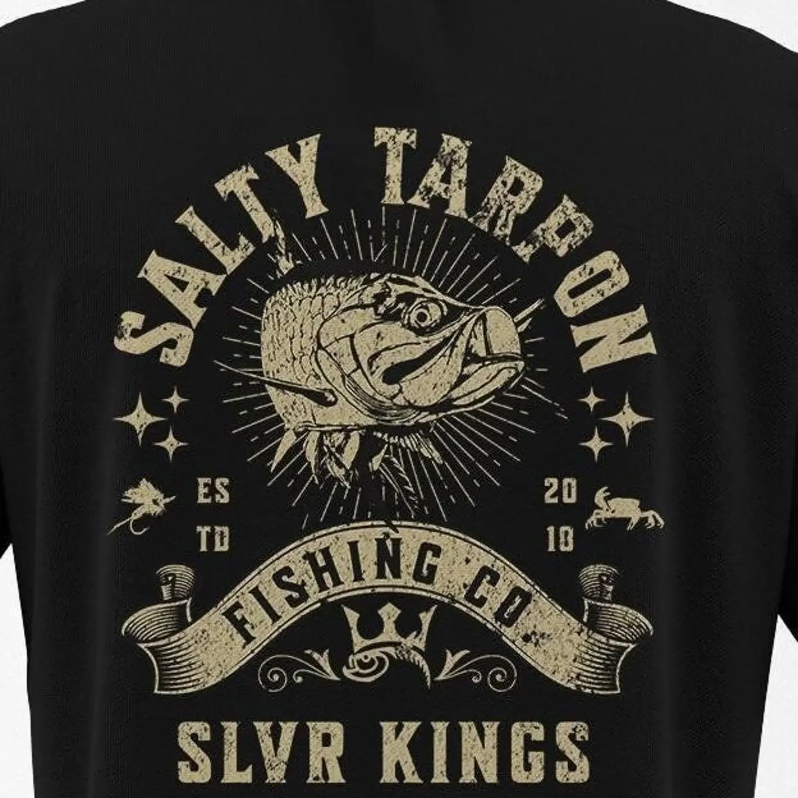 Фото Футболка Salty Tarpon Fishing Co SLVR Kings мужская винтажная с принтом, для рыбалки, пляжа, лодки, с эффектом потертости, повседневная, эластичная, модная №1
