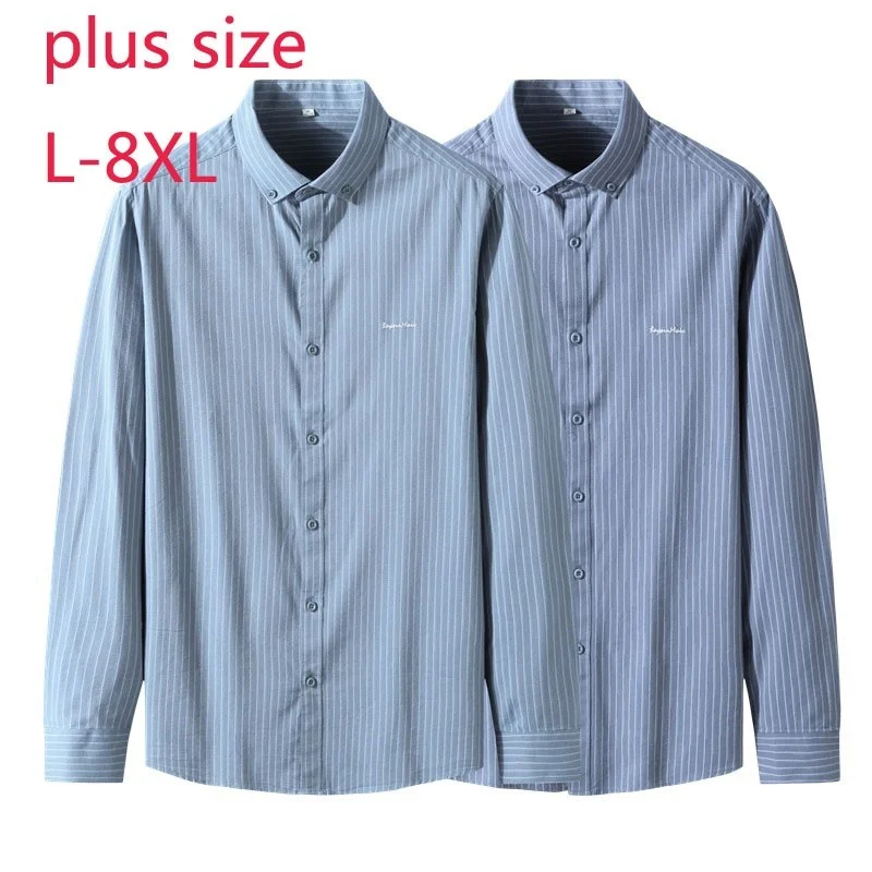 

New Arrival Fashion Super Large Cotton Autumn Young Men Striped Long Sleeve Casual Shirts Plus Size L XL2XL3XL4XL 5XL 6XL 7XL8XL