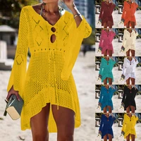 beach cover crocheted tassel tie beach tunic summer swimsuit cover sexy see through beach dress