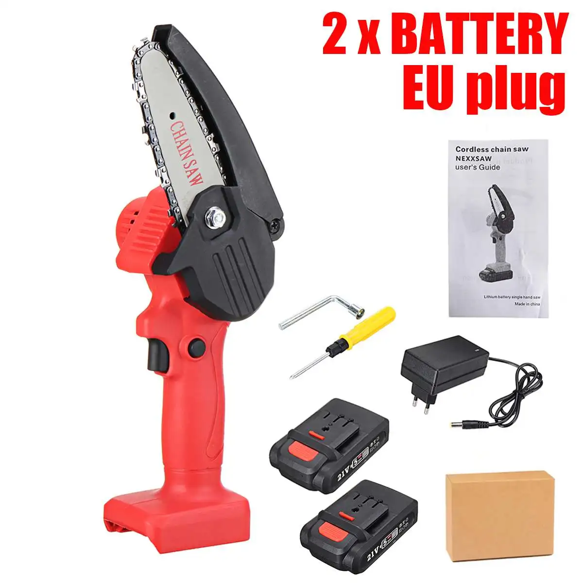 

21V Mini Electric Saws Cordless Pruning Chainsaw Portable Handheld Chain Saw Woodworking Garden Tool with 1/2Lithium Battery