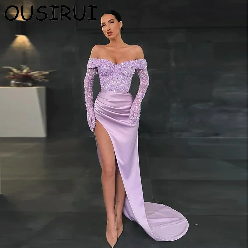 OUSIRUI Очаровательные платья с открытыми плечами шикарные официальные Боковым