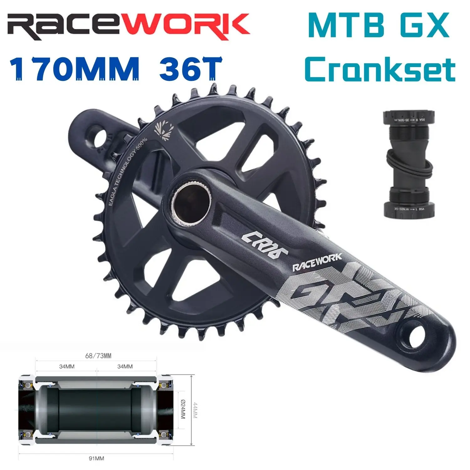 

Комплект Шатунов RACEWORK для горного велосипеда GX Eagle Tooth 10 11 12 Скоростей, шатун 170 мм, шатун 36T, велосипедный шатун с BB68 BikePart