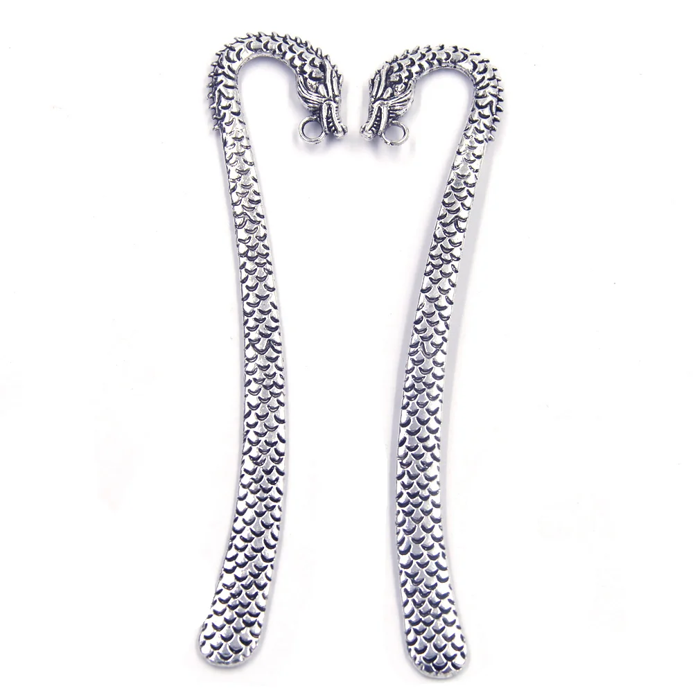 Silver Tone Dragon Metal Bookmarks With Hole For Reading Books Jewelry DIY Making Findings Charms 122mm
