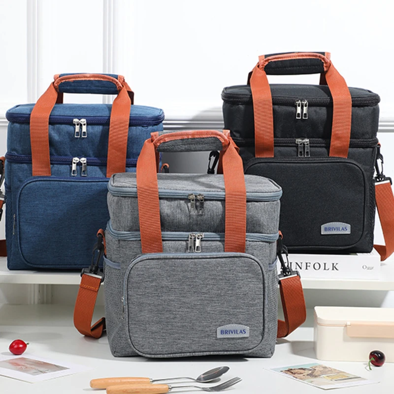 

Двухслойная изолированная сумка для ланча, вместительная коробка для пикника, бэнто, сумка для еды, Термосумка для еды, сумки для женщин и мужчин