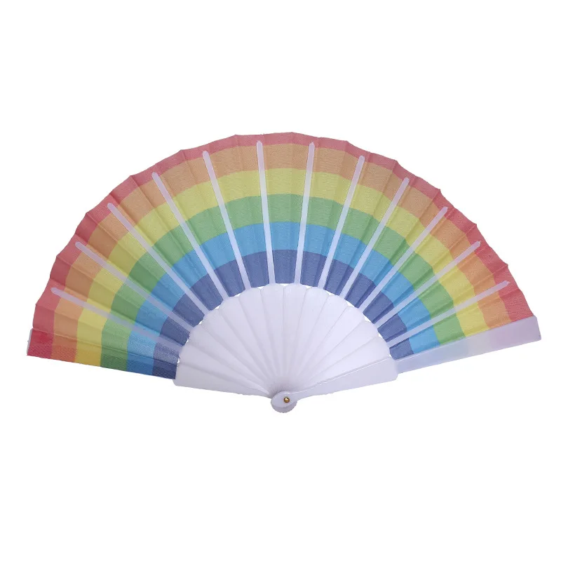 

300pcs Rainbow Fans Rainbow Folding Fans Colorful Hand Held Fan Summer Accessory For Wedding Party Decoration