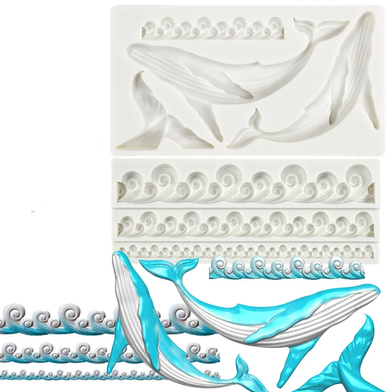 

Силиконовая форма с морскими волнами и голубыми китами для изготовления шоколадных украшений «сделай сам»