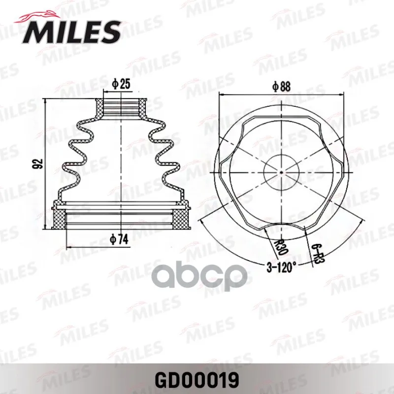 Пыльник Шруса Nissan Pathfinder R51m/Navara D40m 04- Внутр. Пер. Miles арт. GD00019 | Автомобили и